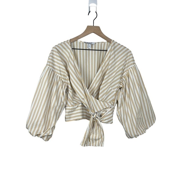 Derek Lam 10 Crosby Bell Sleeve Cropped Tie Waist Striped Top - Picture 1 of 7